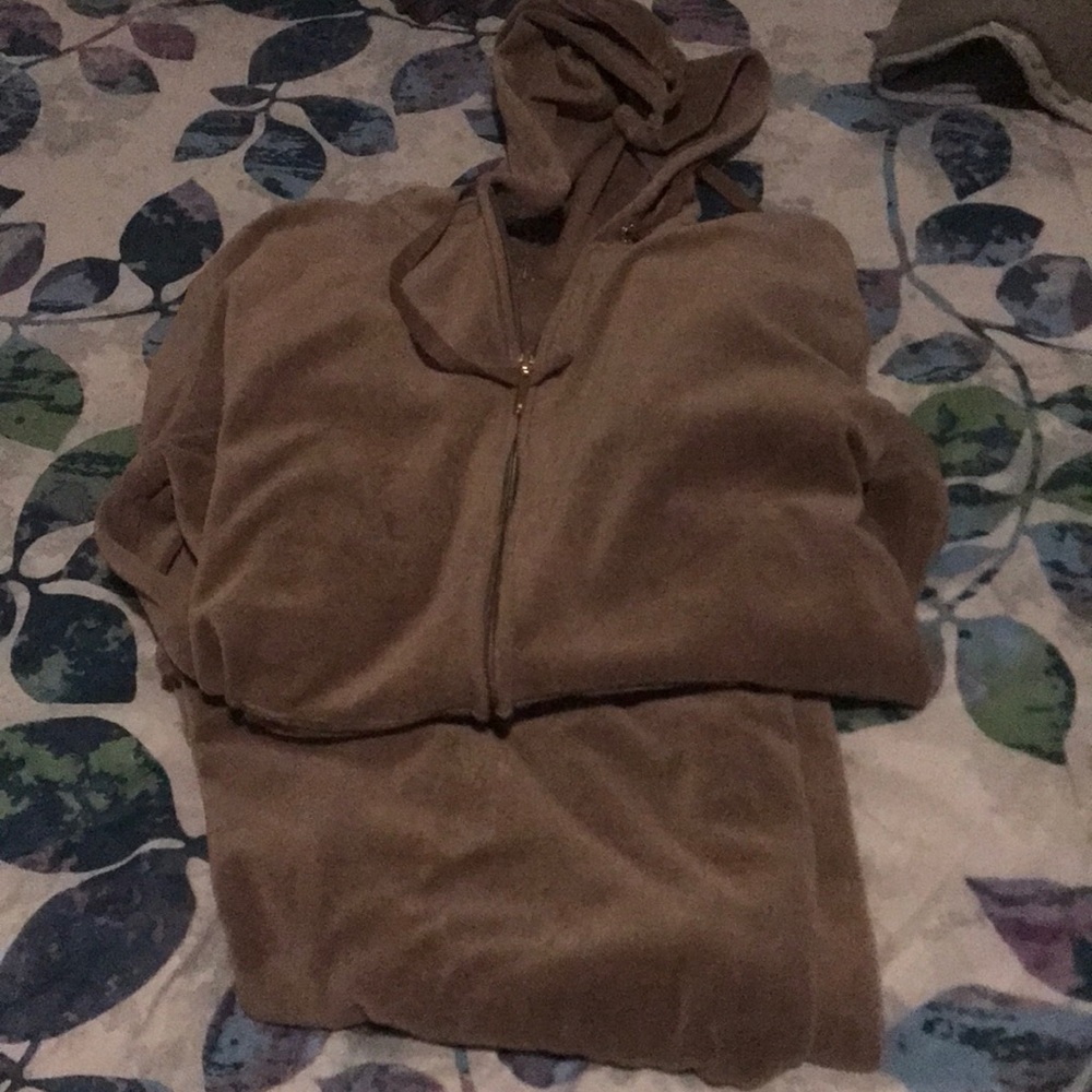 Camel colored velour jogging suit